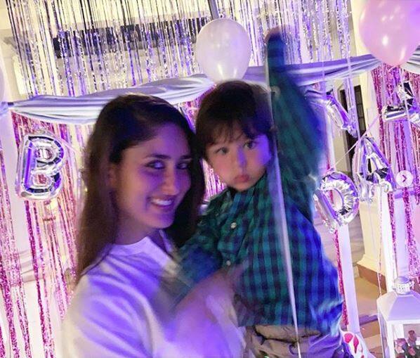 Little Taimur also wished his mommy and birthday girl looked super excited holding her munchkin 