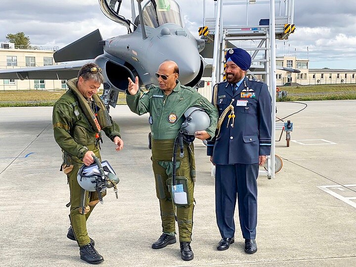 Rafale Fighter Jet Handover Rajnath Singh Paris Air Force Day Dussehra Rajnath Singh Takes Official Handover Of First Rafale In France; Takes Off RB001 For Sortie