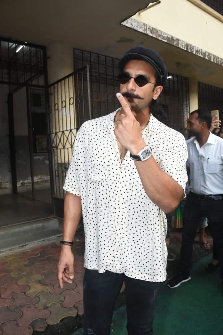 Ranveer Singh flaunted his inked finger after casting his vote.