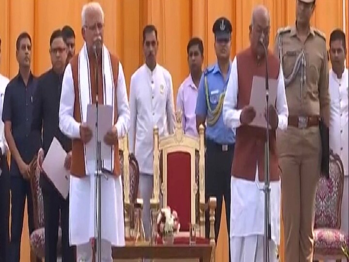 Manohar Lal Khattar To Take Oath As Haryana CM Today; Dushyant To Be His Deputy ML Khattar Sworn In As Haryana CM For Second Straight Term; Dushyant Takes Oath As Dy CM