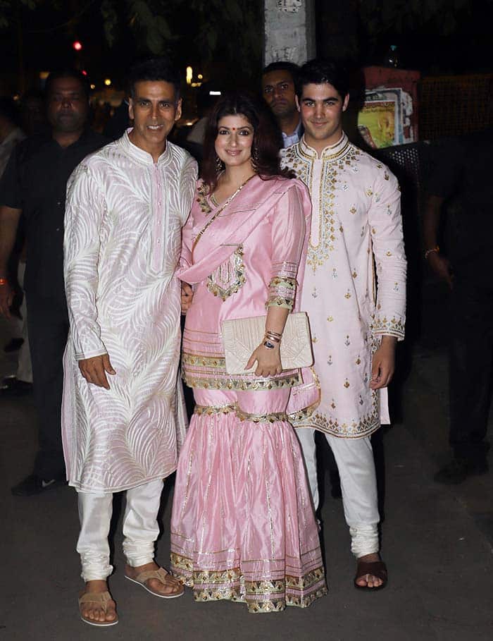 Akshay Kumar attended the Diwali bash with his wife Twinkle Khanna and son Aarav Bhatia.