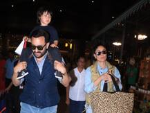 PICS: Taimur Ali Khan Enjoys Piggy Back Ride On Daddy Saif’s Shoulders As They Return Back To Mumbai With Kareena Kapoor