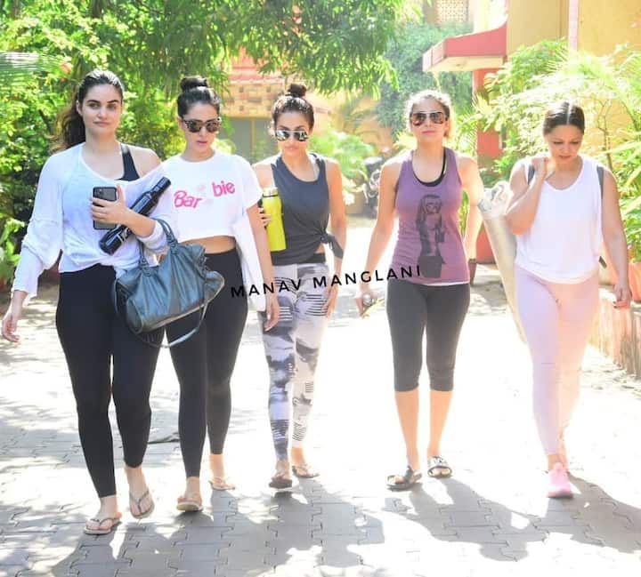 Now this is what you call squad goals, isn't it? Malaika was spotted outside the gym along with sister Amrita Arora, Kim Sharma, Deanne Pandey and Arjun Rampal’s girlfriend Gabriella Demetriades. (All PICS Credit- Manav Manglani)