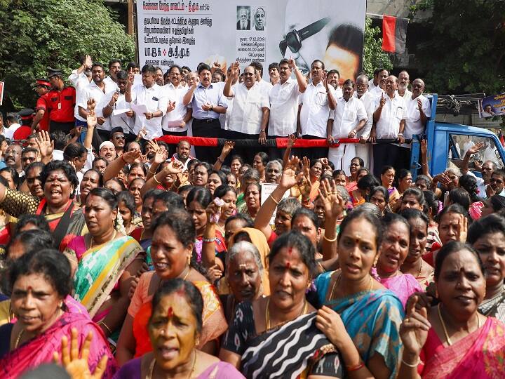DMK MP Dayanidhi Maran with other leaders during a protest against the passing of Citizenship Amendment Act (CAA), in Chennai. (Image: PTI)
