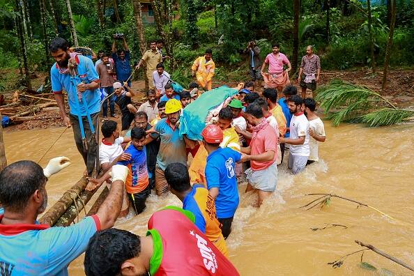 On 8 August 2019, due to heavy rainfall in the Monsoon season, severe flood affected Kerala. As a security measure in the prevailing situation of heavy rains, the Government of Kerala had issued Red alert in the 9 districts in Northern and Central Kerala, orange alert in 3 districts of Central Kerala, and yellow alert in the 2 districts of southern Kerala. (Getty Images)