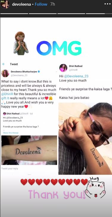 PIC: Bigg Boss 13 Contestant Devoleena Bhattacharjee's Fan Gets Her Name INKED On Wrist