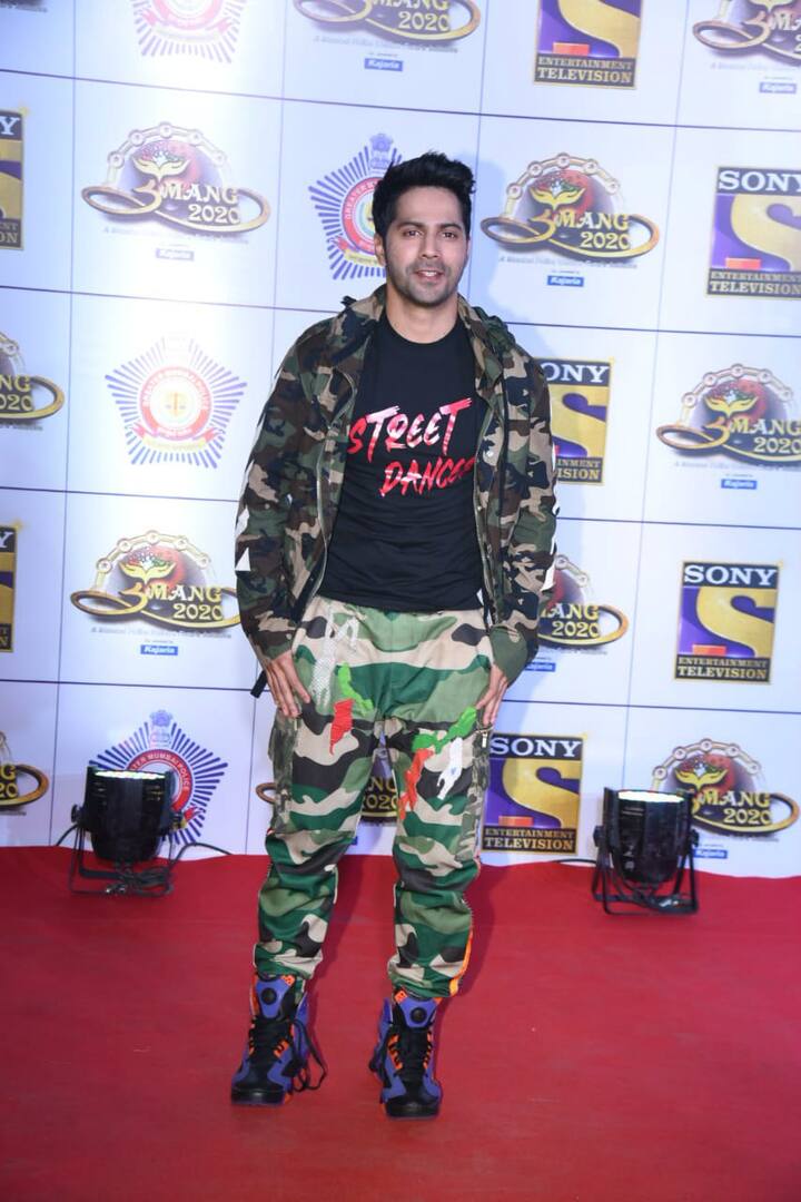 Varun flaunted T-shirt with 'Street Dancer 3D' printed on it. He paired it with camouflage pant and jacket. (Photo: Manav Manglani)