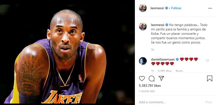 Global Sports Icons Pay Tribute To 'Legend' Kobe Bryant