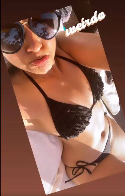 The beautiful actress made a goofy face while clicking the photo.