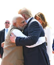 Namaste Trump: Modi Welcomes Donald Trump With Famous Hug; Folk Dancers Perform For US President & First Lady (PICS)