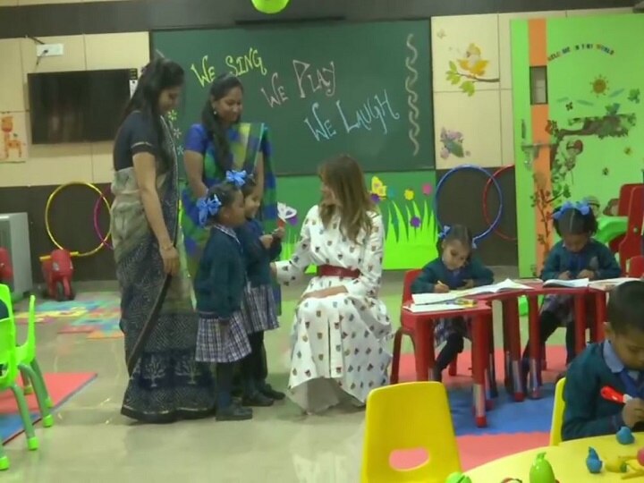US First Lady Melania Trump Visits Delhi Government School, Welcomed With Tilak US First Lady Melania Trump Visits Delhi Government School, Interacts With Students