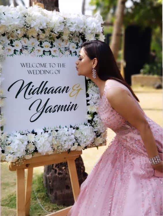 Popular TV actress Shweta Tiwari’s brother Nidhaan Tiwari got married to Yasmin Shaikh in a beach wedding in Goa.