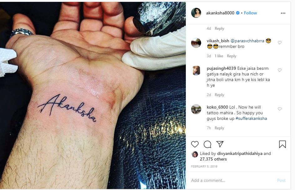 Bigg Boss 13: Paras Chhabra's EX Girlfriend REMOVES His Name From Her Tattoo, Shares PIC