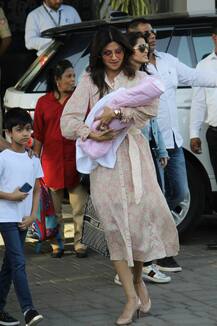 FIRST PICS: Shilpa Shetty Gets Snapped With Newborn Daughter; Whole Family Poses Together At Airport