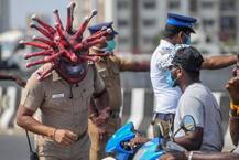 PHOTOS: Chennai Cop Dons Coronavirus Helmet To Spread Awareness Amid Lockdown