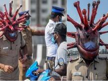 PHOTOS: Chennai Cop Dons Coronavirus Helmet To Spread Awareness Amid Lockdown