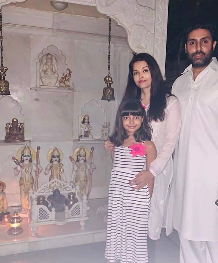 Abhishek Bachchan, Aishwarya Rai Bachchan & Aradhya Bachchan visit a temple to pray for fight against corona. (Image Source: Instagram)