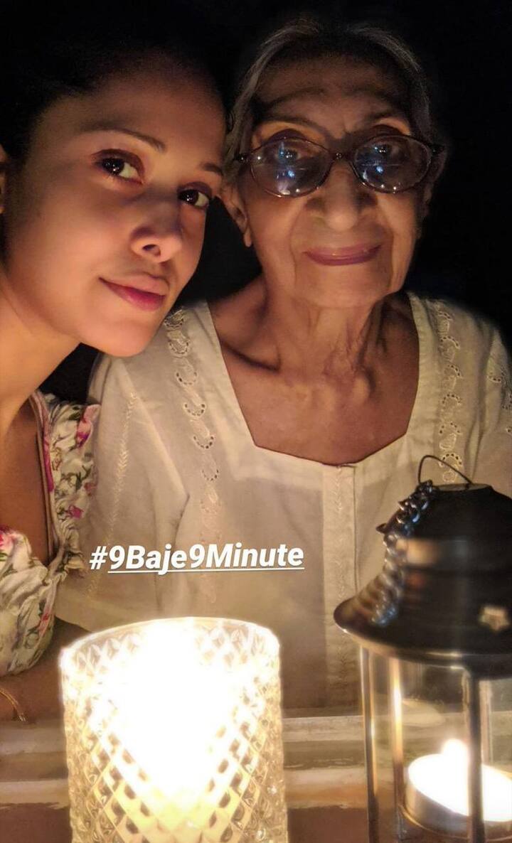 Nushrat Barucha lights a candle with her mother. (Image Source: Instagram)