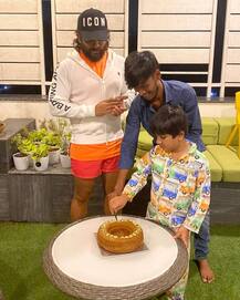 PICS: Telugu Star Allu Arjun Celebrates His Personal Assistant's Birthday Amid Lockdown With Son Ayaan