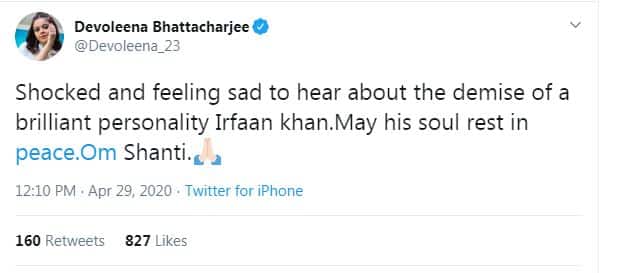 TV's Gpoi bahu aka Devoleena Bhattacharjee tweeted, 