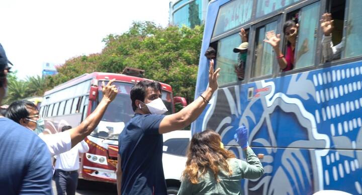 Sonu Sood organized multiple bus services and bore all the cost for the arrangements. Around 350 labourers were sent to Gulbarg from Thane in 10 buses. The actor paid an amount of Rs 8 lakh, Rs 80,000 for each bus. (Photo- ABP News)