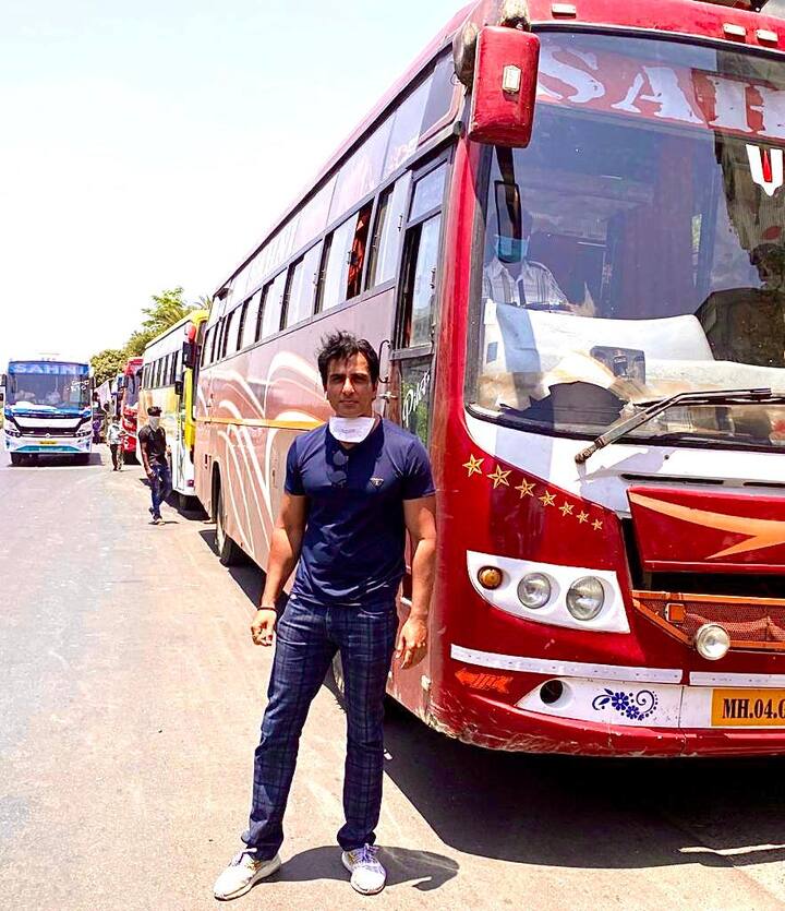 Sonu Sood organized multiple bus services and bore all the cost for the arrangements. Around 350 labourers were sent to Gulbarg from Thane in 10 buses. The actor paid an amount of Rs 8 lakh, Rs 80,000 for each bus. (Photo- ABP News)