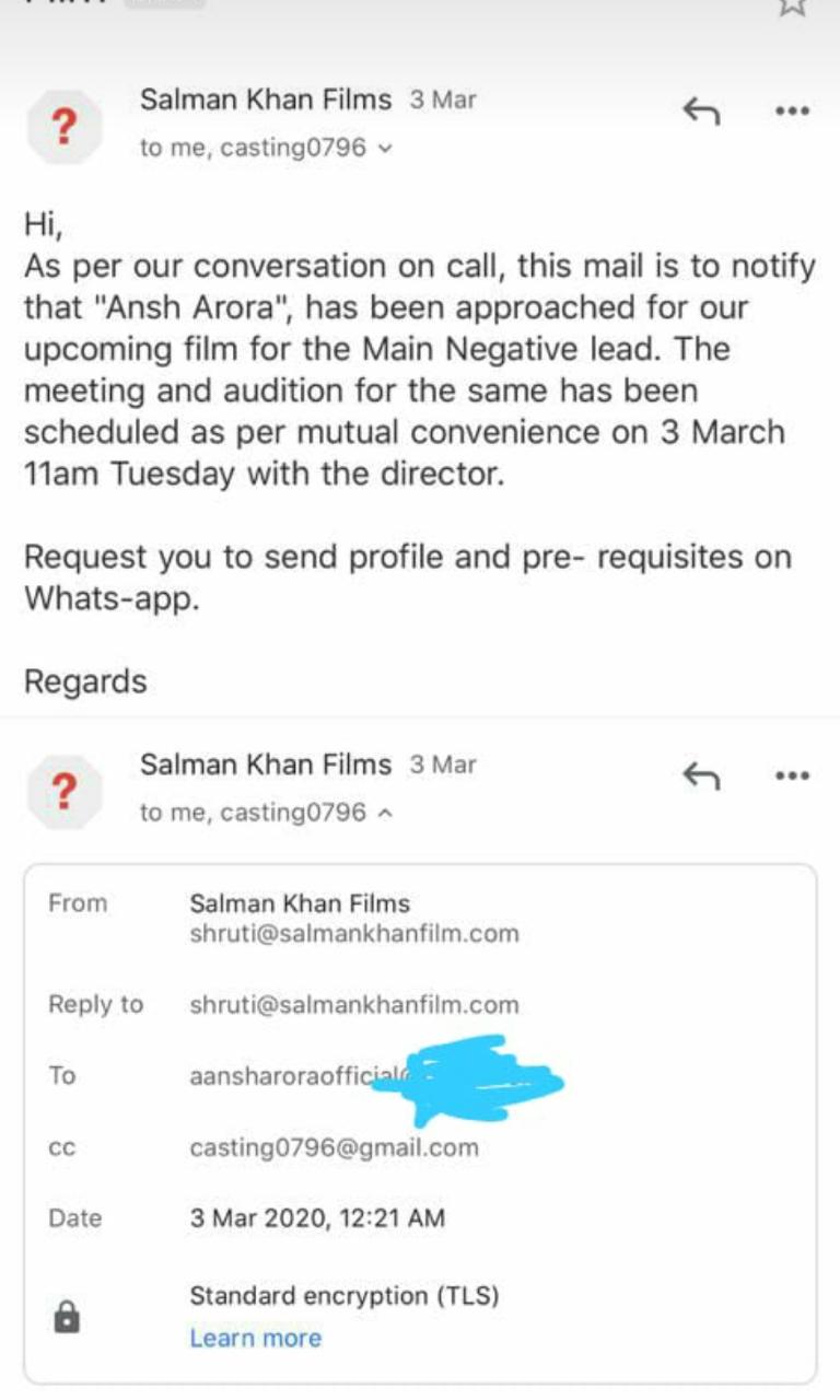 TV Actor Aanshh Arora Files Complaint Against Imposter Offering Role On Behalf Of Salman Khan Films