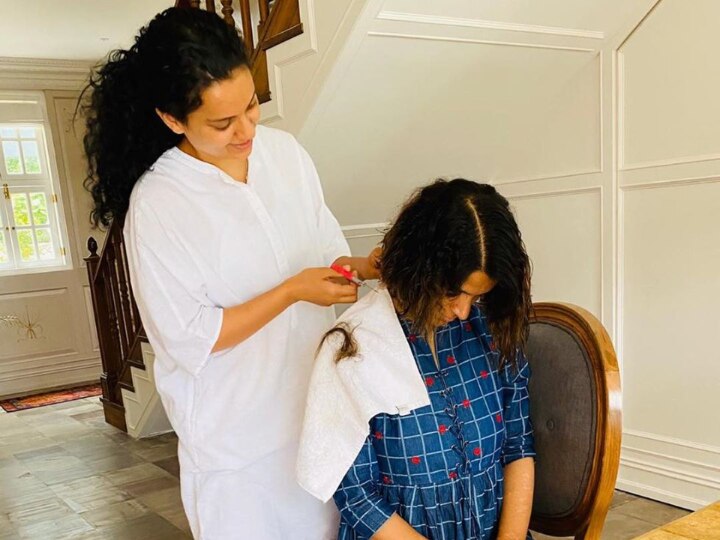After Ranbir Kapoor & Anushka Sharma, Kangana Ranaut Turns Hair Stylist For Sister Rangoli Chandel PICS: After Ranbir Kapoor & Anushka Sharma, Kangana Ranaut Turns Hair Stylist For Sister Rangoli Chandel