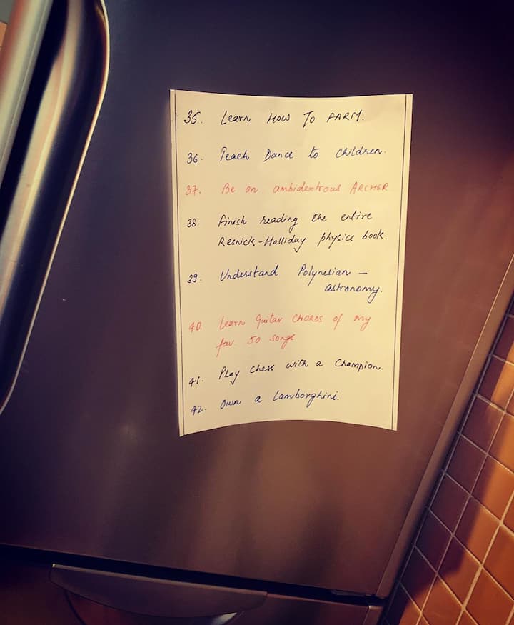 Sushant wanted to own a Lamborghini and understand 'Polynesian astronomy'. He wanted to be an 'Ambidextrous Archer'.