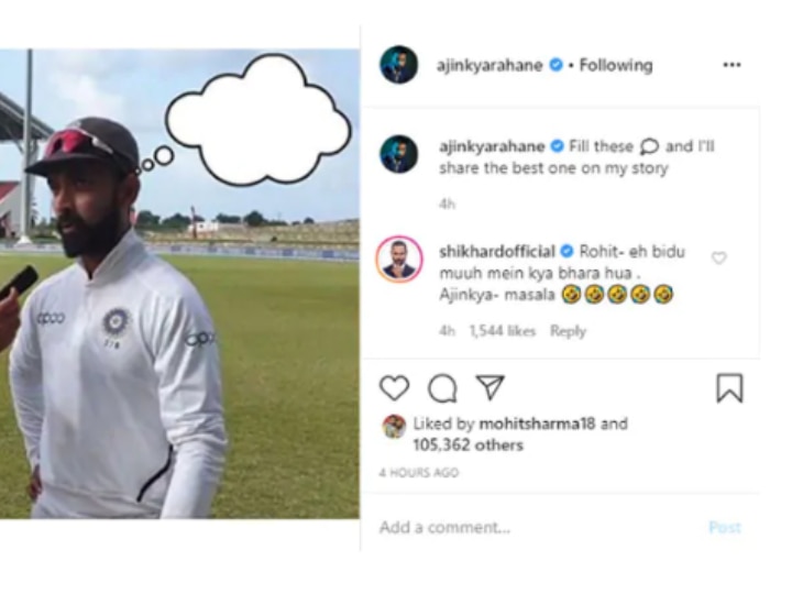 Eh Bidu Muuh Mein Kya Bhara Hua Hai': Shikhar Dhawan's Hilarious Caption On Ajinkya Rahane's Post Leaves Fans In Splits