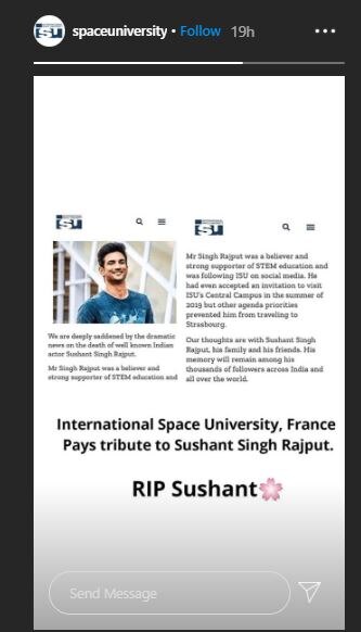 International Space University Mourns Sushant Singh Rajput's Death