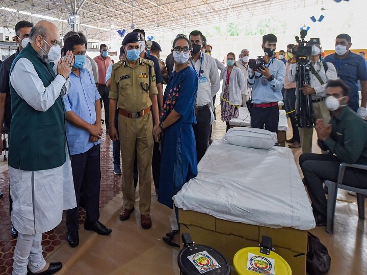 Amit Shah Reviews Preparedness At World's Largest Covid-19 Care Facility In Delhi  Amit Shah Reviews Preparedness At World's Largest Covid-19 Care Facility In Delhi; Kejriwal Accompanies