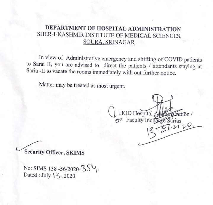 J&K covid status: SKIMS hospital vacates residential complex to make room for rising covid cases SKIMS Hospital In J&K Converted Into Covid Ward To Make Room For Rising Cases