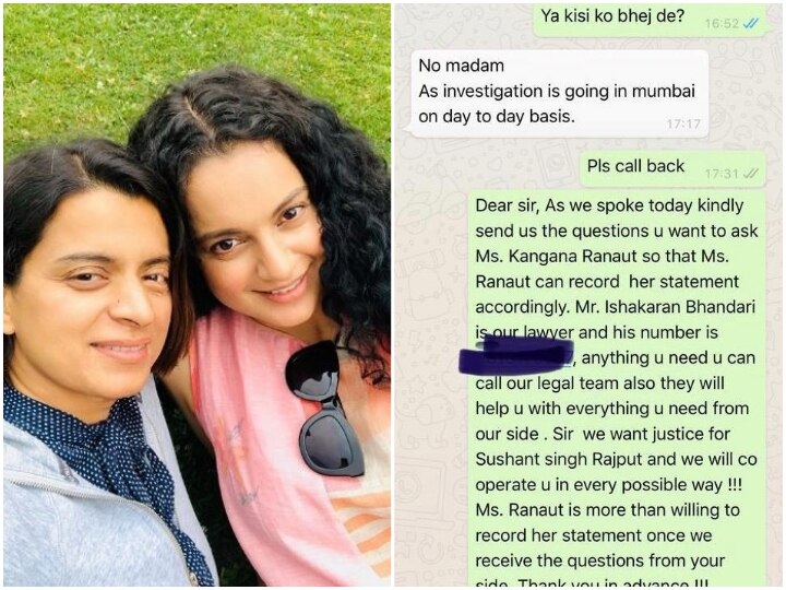 Kangana Ranaut’s Team Shares Rangoli’s Chat With Mumbai Police, Actress Wants To Record Her Statement But No Response From Cops! Kangana Ranaut’s Team Shares Rangoli’s Chat With Mumbai Police, Actress Wants To Record Her Statement But No Response From Cops!