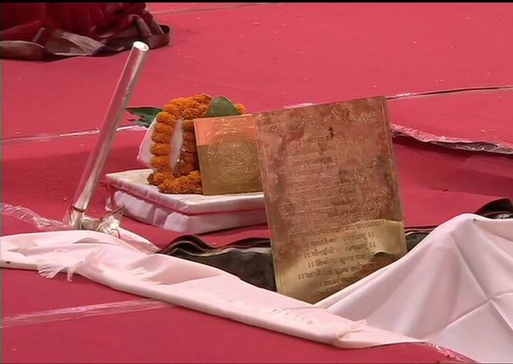 PM Modi laid a 40-kilogram (88 pounds) silver brick foundation stone, to formally start the construction of Ram Temple in Ayodhya