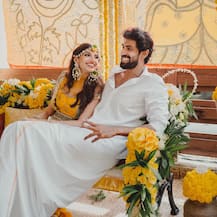 PICS: Rana Daggubati Looks Dapper In All White While Miheeka Bajaj Dons Boho Look For Haldi Ceremony