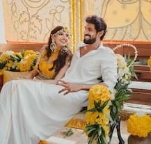 PICS: Rana Daggubati Looks Dapper In All White While Miheeka Bajaj Dons Boho Look For Haldi Ceremony