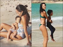 PICS: Bollywood’s Yummy Mummy Lisa Flaunts Her Curves In Bikini As She Poses With Son In A Beach