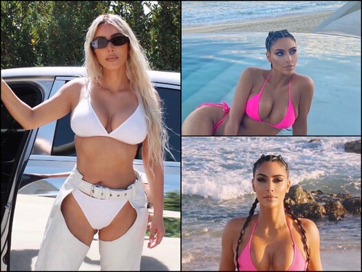 PICS: Reality TV Star Kim Kardashian Raises OOMPH In Pink Bikini While  Posing In A Beach