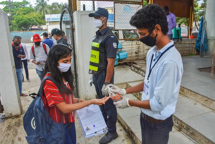 Before entering the centres, students have to undergo sanitisation.
Reports about exams held on the second day say that students found the physics questions to be easy to moderate level difficulty. Numerical questions were also easier compared to MCQs