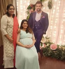 PHOTOS: 4 Months After Chiranjeevi’s Death, Wife Meghana Raj Poses With Her Late Husband’s Cut-Out At Her BABY SHOWER & The PICS Will Leave You Emotional!