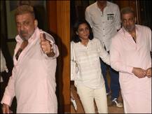 PICS: Sanjay Dutt Flashes 'Thumbs Up' To Paps As He Returns Home After Beating Cancer, Poses With Sister Priya Dutt