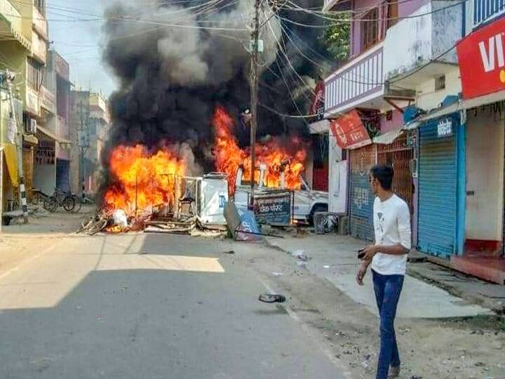Fresh protests which turned violent erupted in Bihar’s Munger on Thursday against the district administration even as the Election Commission removed the District Magistrate and the Superintendent of Police of Munger, over the violence during a Durga Puja event early this week. . (PTI Photo) 