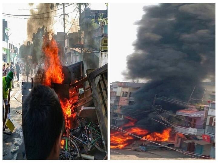 IN PICS: Fresh Protests In Munger Even As DM & SP Get Sacked; Protesters Torch Vehicles, Vandalise Offices IN PICS: Fresh Protests In Munger Even As DM & SP Get Sacked; Protesters Torch Vehicles, Vandalise Offices