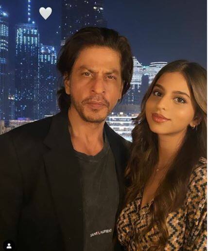 Shah Rukh’s daughter Suhana also shared a picture with her cool dad as they celebrated his birthday. Suhana also looks pretty in a multi-coloured crop top and white skirt