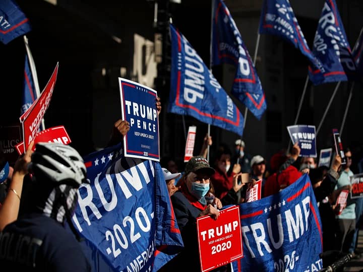 Philadelphia : Supporters of President Donald Trump demonstrate outside the Pennsylvania Convention Center, Thursday, Nov. 5, 2020, in Philadelphia, as vote counting in the general election continues. AP/PTI (AP06-11-2020_000002B)