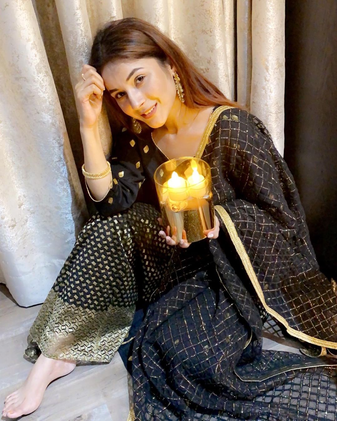 PICS: Bigg Boss 13's Shehnaaz Gill Wears Fan-Gifted Dress On Diwali; Sidharth Shukla Looks Dapper In Black