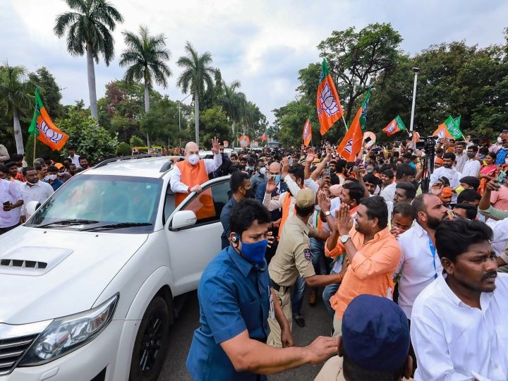 Hyderabad Civic Polls: Amit Shah Holds Massive Roadshow In Secunderabad After Visiting BhagyaLakshmi Temple Hyderabad Civic Polls: Amit Shah Holds Massive Roadshow In Secunderabad After Visiting BhagyaLakshmi Temple