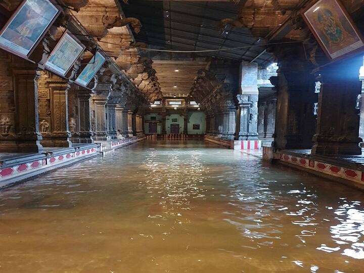 Chidambaram: Waterlogged Chidambaram Nataraja temple following heavy rainfall due to Cyclone Burevi, at Chidambaram in Cuddalore district, Friday, Dec. 4, 2020. (PTI Photo)(PTI04-12-2020_000055A)
