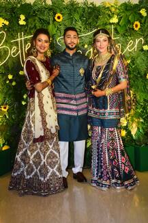 PICS: Gauahar Khan Looks Stunning In Sharara, Poses With Zaid Darbar At Pre-Wedding Function